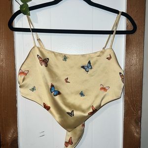 Yellow butterfly crop top Forever 21